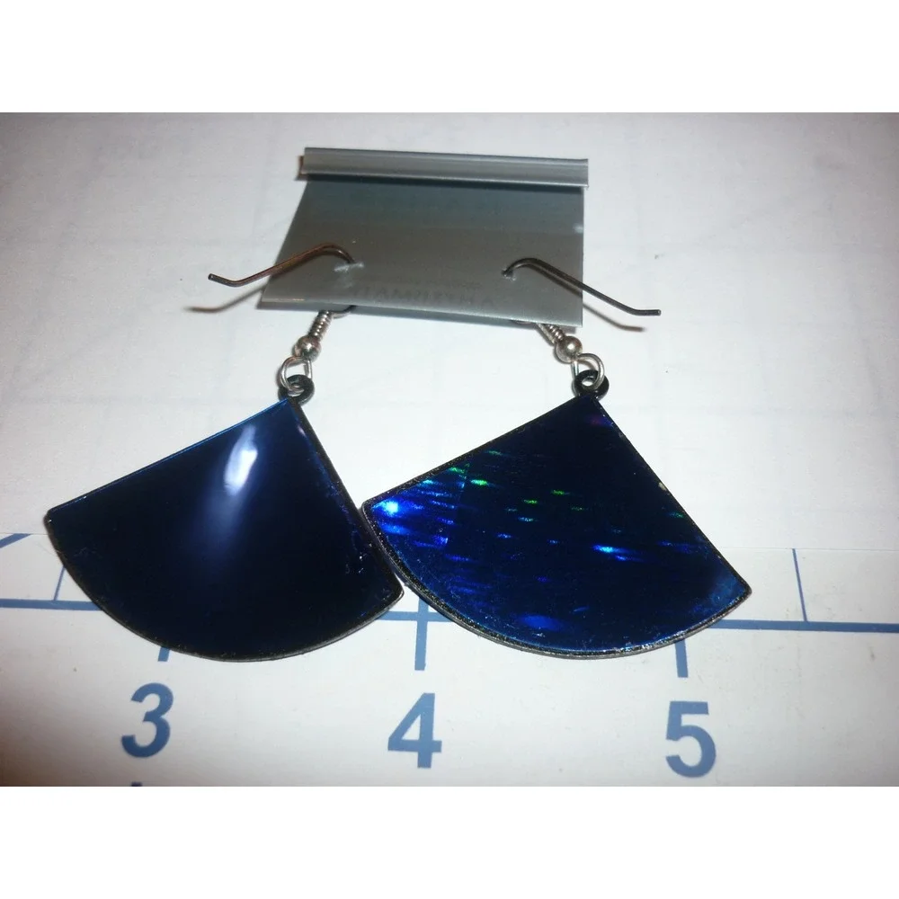 Laser Vintage Cobalt Blue Prismatic Fan Drop Earrings Made in England Retro‎ 80s